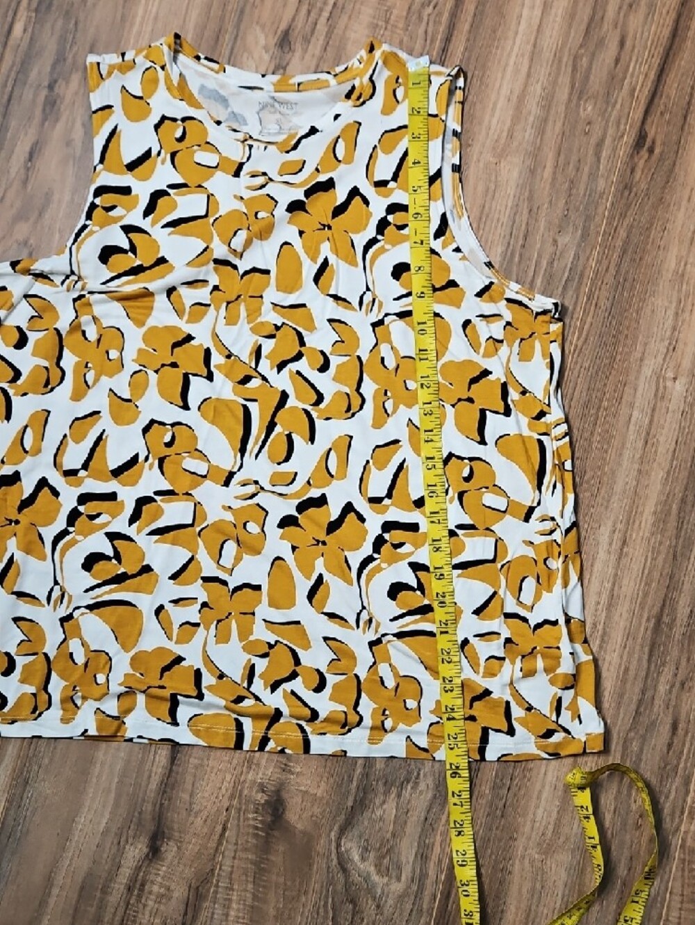 Nine West Yellow Black and White Floral Sleeveless Tank XL - Picture 6 of 6